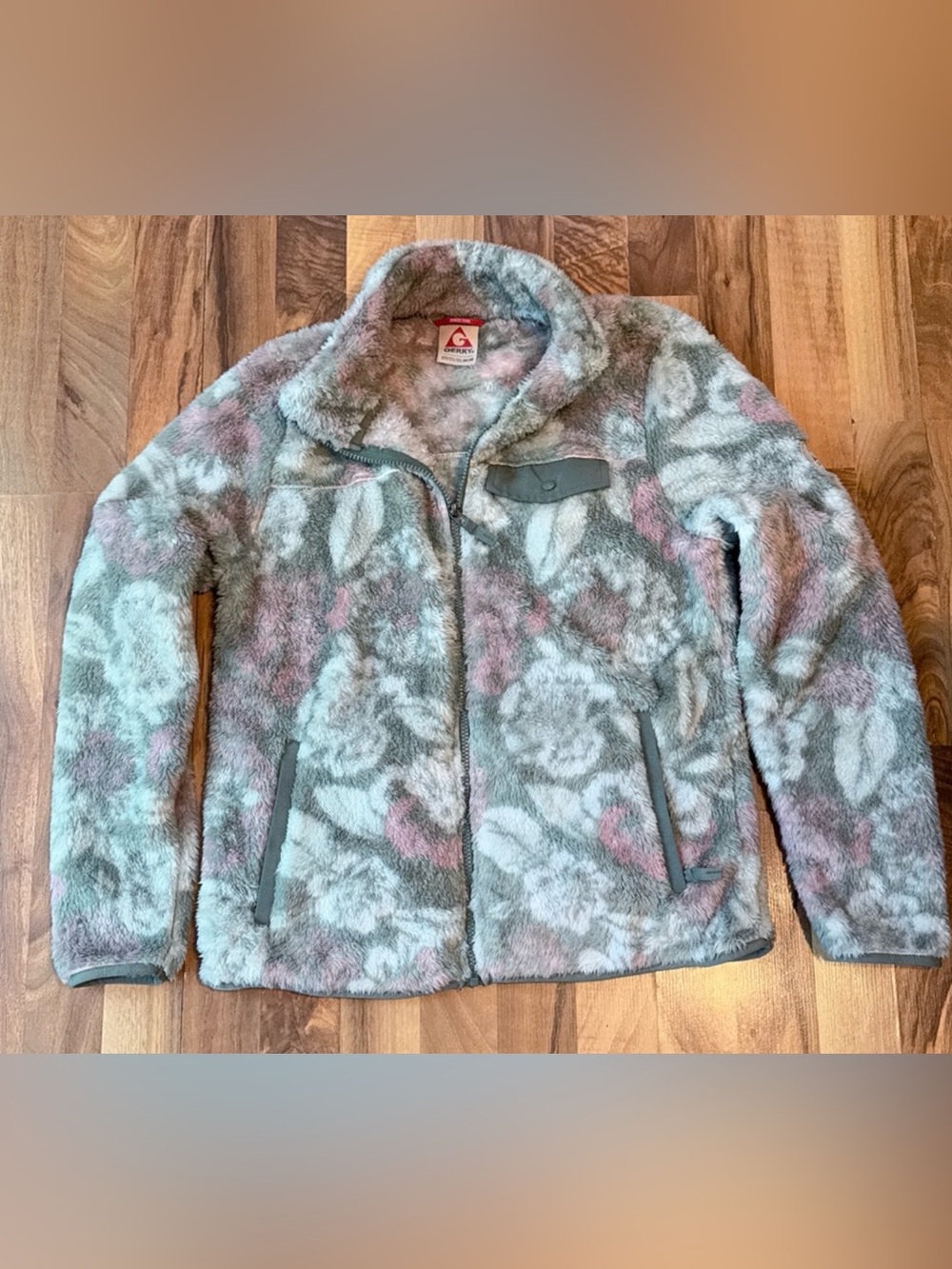 Gerry Weber Plush Floral Teddy Jacket in Gray and Pink